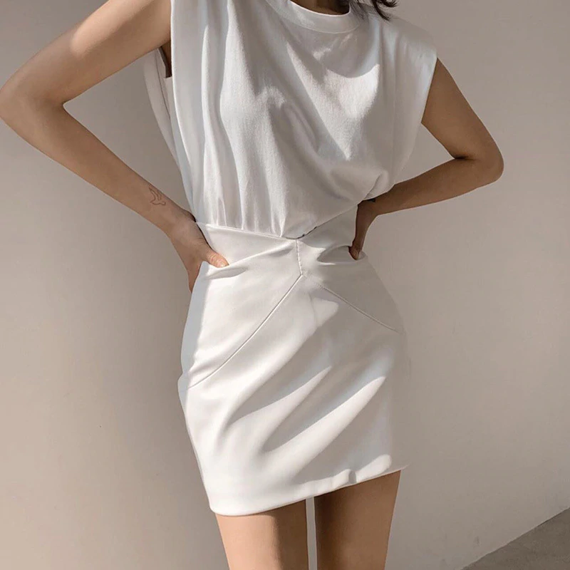 High Key Honey Faux Leather Skirt - White