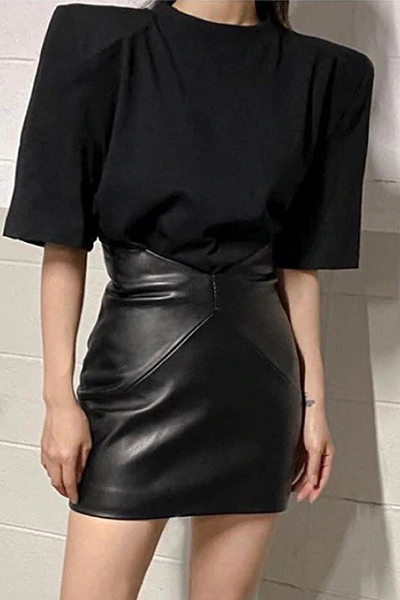 High Key Honey Faux Leather Skirt - Black