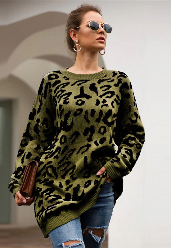 Savage Heart Sweater - Green Leopard
