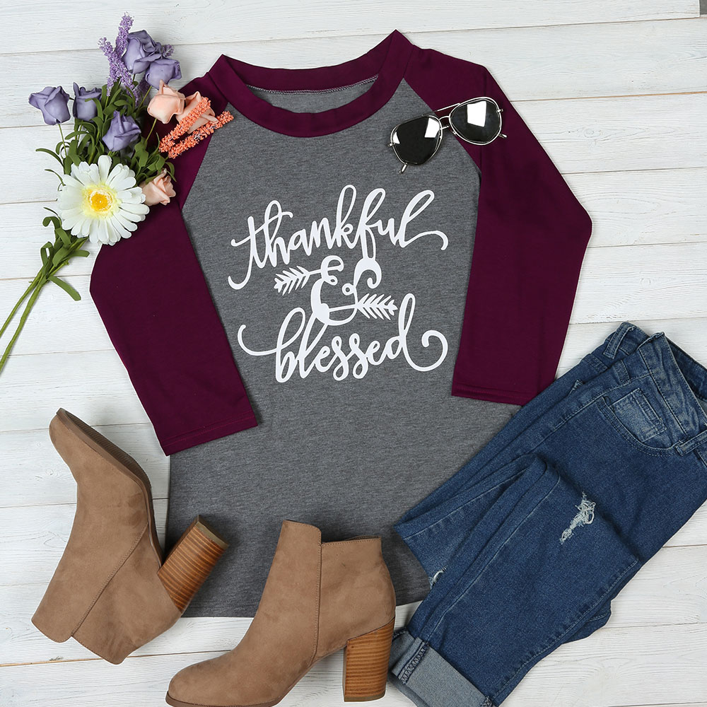Thankful & Blessed Top - Burgundy - flyqueens
